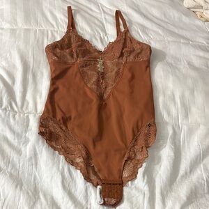 Lace Trim Brown Bodysuit